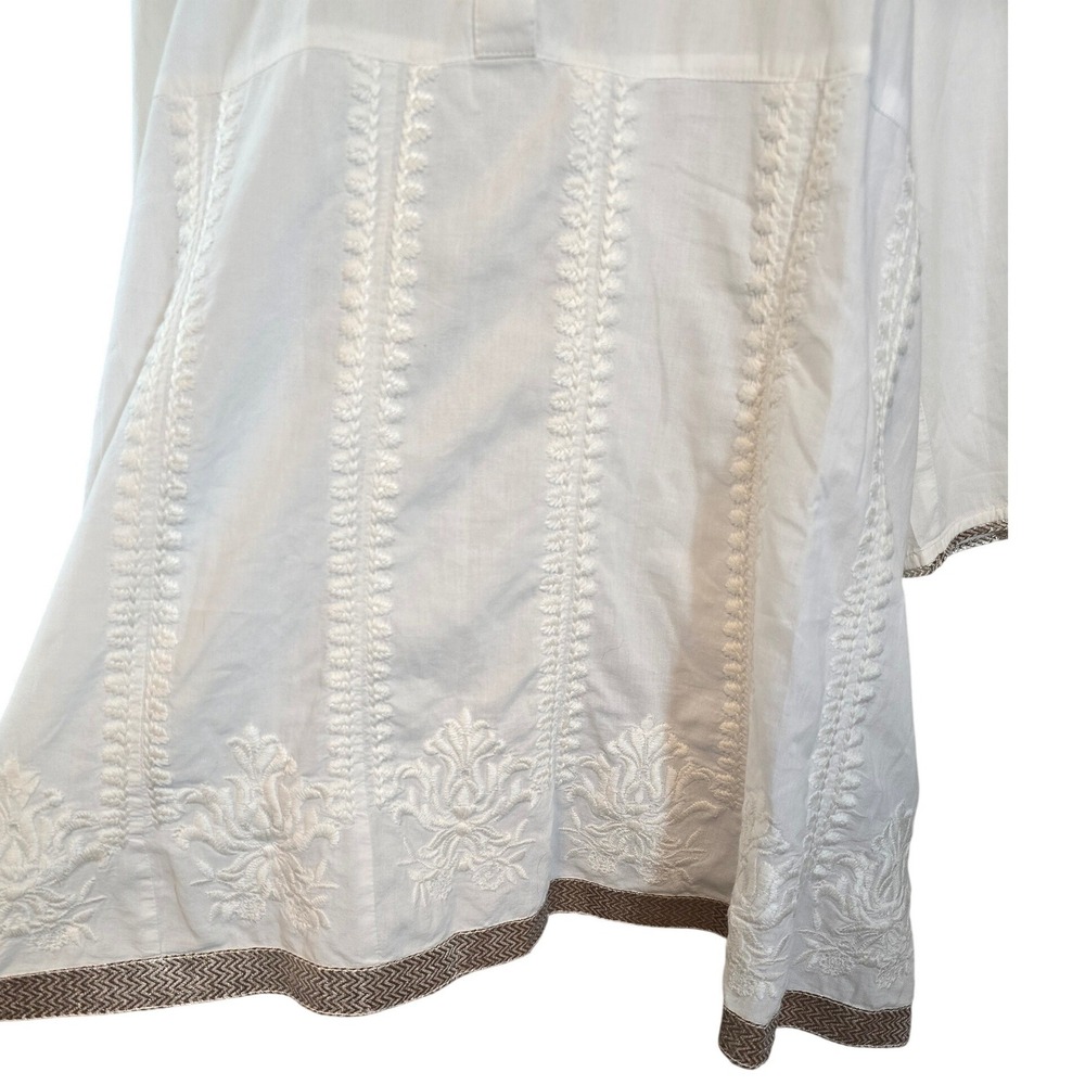 Soft Surroundings White Embroidered Cotton Tunic Top Metallic Gold Trim Size XL - Picture 3 of 16